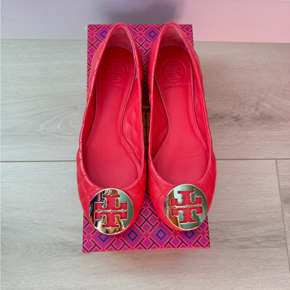 Tory Burch Vibrant Red Quilted Flats